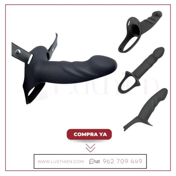 Arnés Strap-on con Dildo Hueco Silicona Premium Talla L Negro - Imagen 2