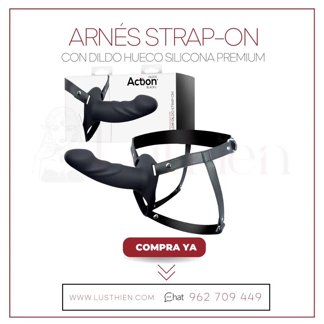Arnés Strap-on con Dildo Hueco Silicona Premium Talla L Negro