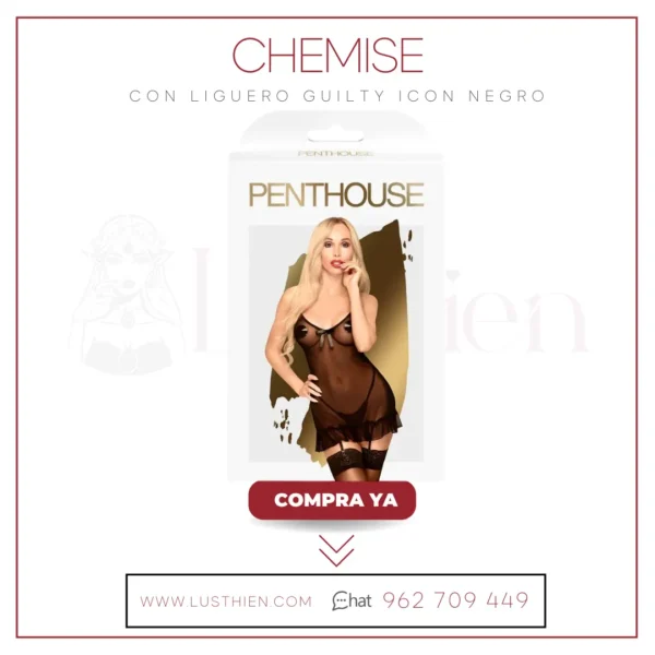 Chemise con Liguero Guilty Icon Negro - Elegancia Seductora - Imagen 2