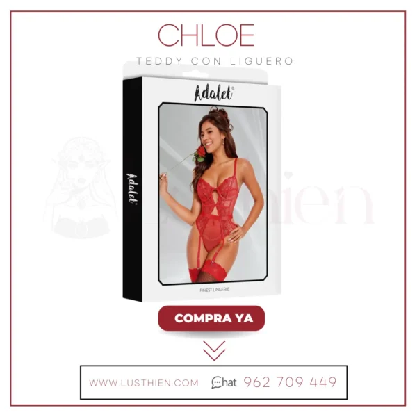 Chloe Teddy con Liguero - Romanticismo y Seducción en Rojo - Imagen 2