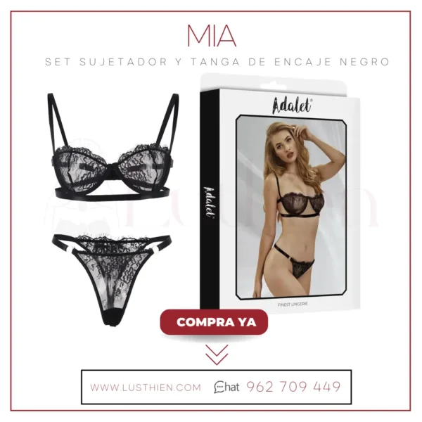 Mia Set Sujetador y Tanga de Encaje Negro - Elegancia, Sensualidad y Estilo - Imagen 2