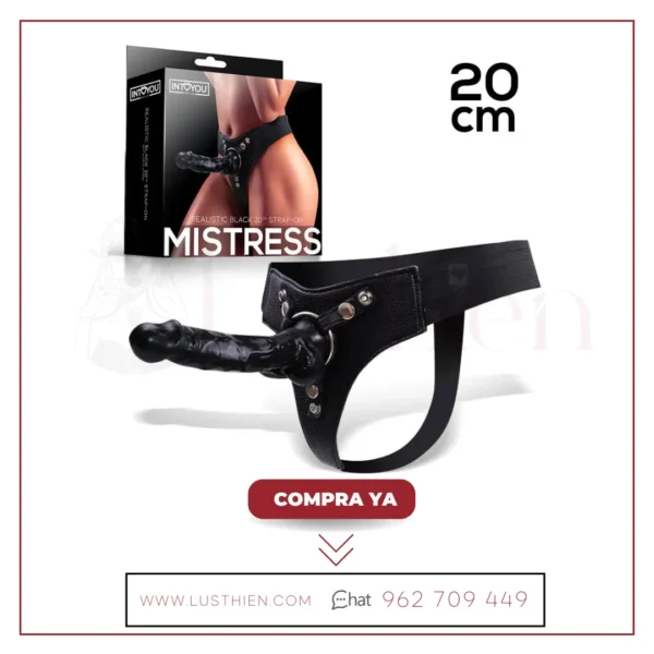 Mistress Arnés Elástico con Dildo de Silicona de 20 cm Negro - Imagen 2