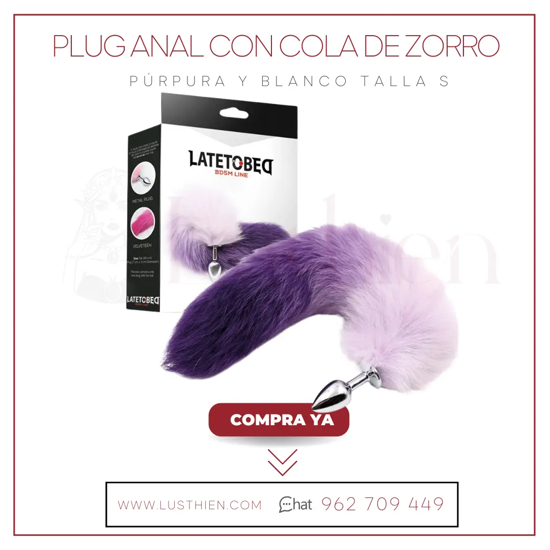 Plug Anal con Cola de Zorro Púrpura y Blanco Talla S