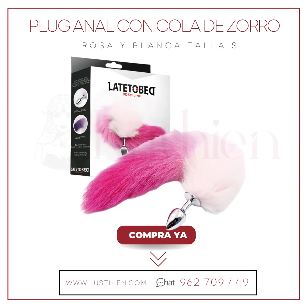 Plug Anal con Cola de Zorro Rosa y Blanca Talla S - Afterdark