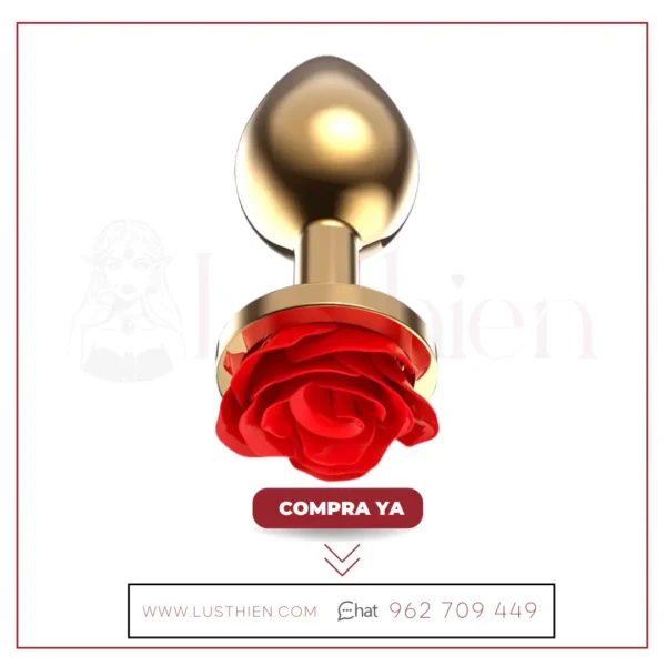 Plug Anal de Metal Dorado con Rosa Roja en la Base Talla S - Imagen 2