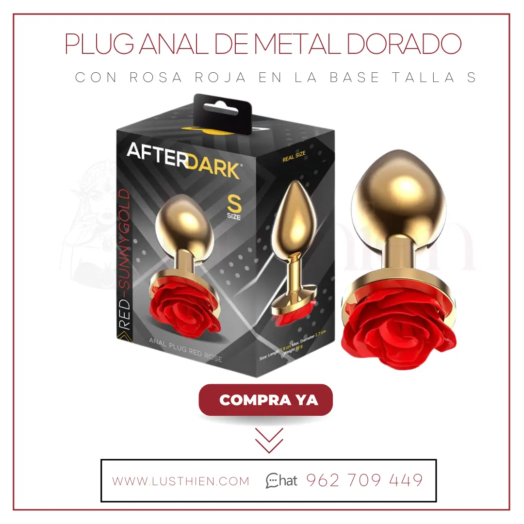 Plug Anal de Metal Dorado con Rosa Roja en la Base Talla S