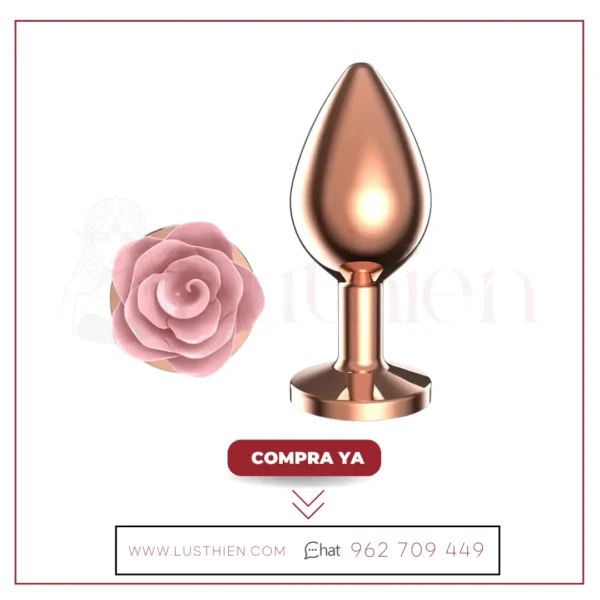 Plug Anal de Metal Oro Rosa con Rosa en la Base Talla S - Afterdark - Imagen 2