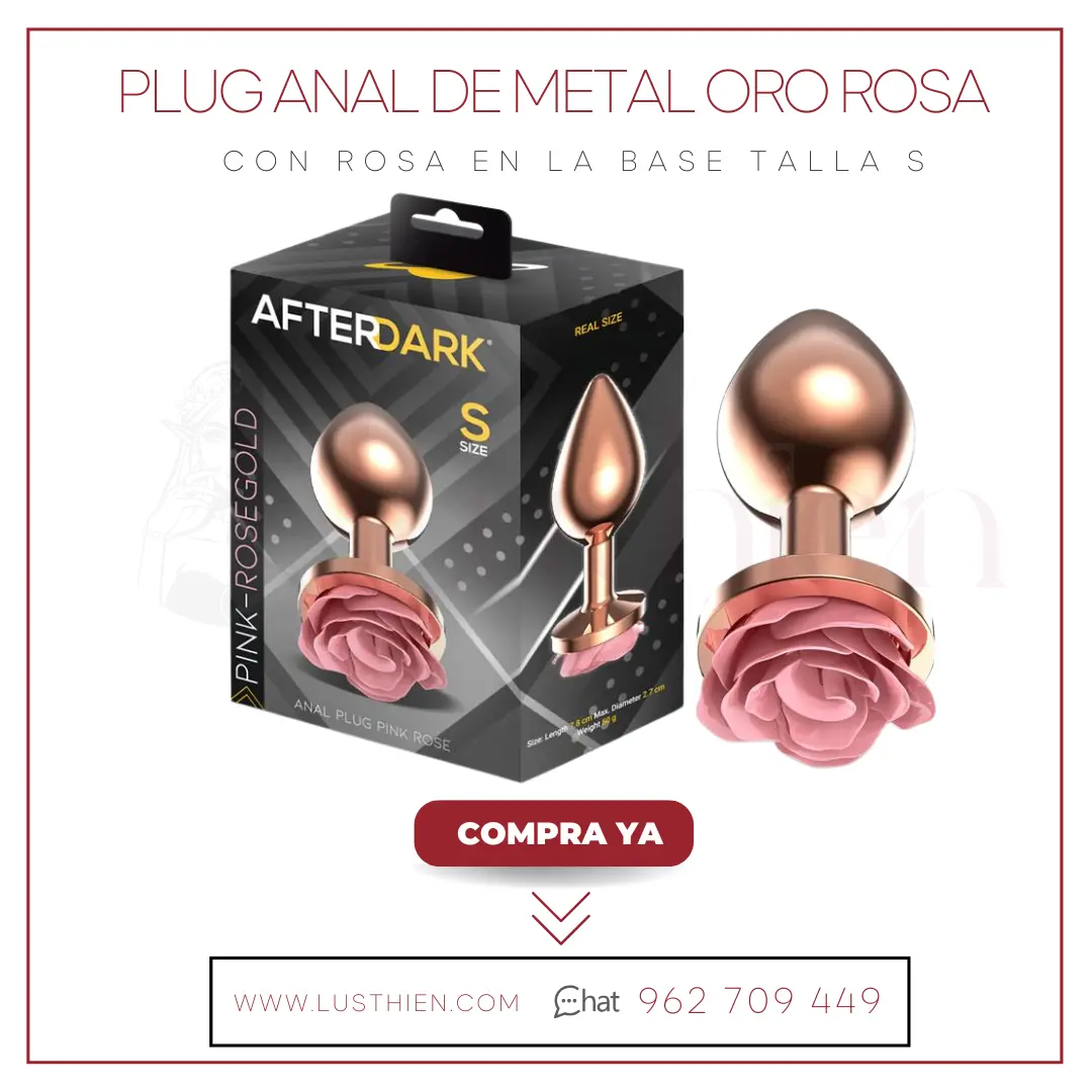 Plug Anal de Metal Oro Rosa con Rosa en la Base Talla S - Afterdark