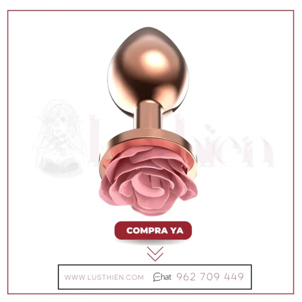 Plug Anal de Metal Oro Rosa con Rosa en la Base Talla M - Imagen 3