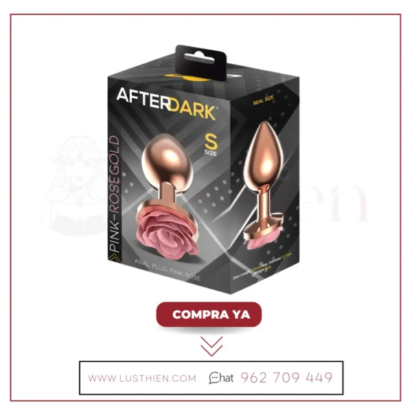 Plug Anal de Metal Oro Rosa con Rosa en la Base Talla S - Afterdark - Imagen 3