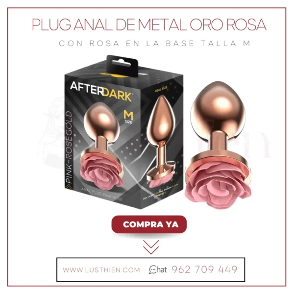 Plug Anal de Metal Oro Rosa con Rosa en la Base Talla M