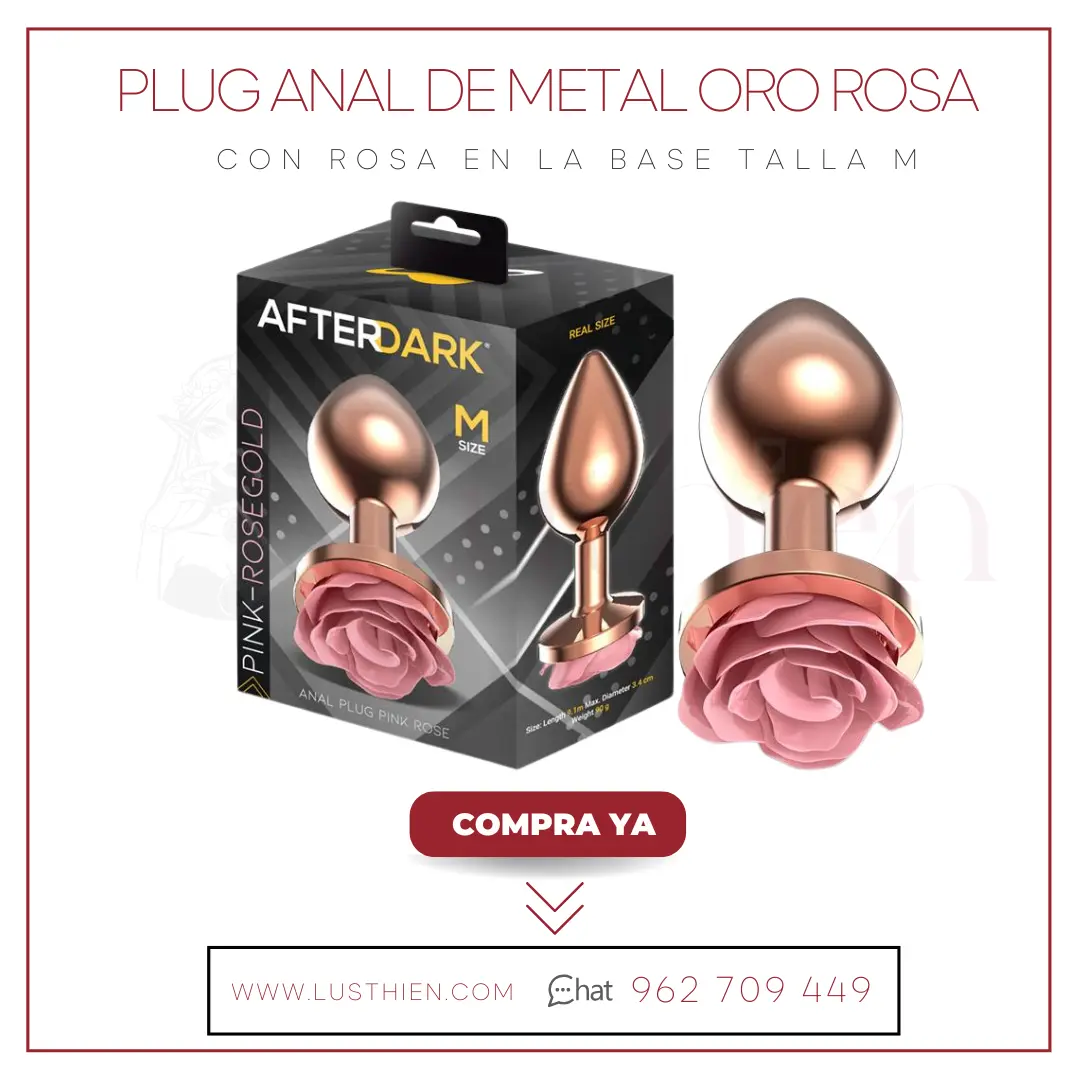 Plug Anal de Metal Oro Rosa con Rosa en la Base Talla M