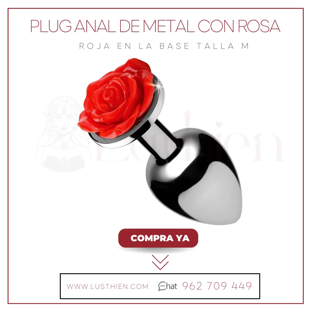 Plug Anal de Metal con Rosa Roja en la Base Talla M - Afterdark