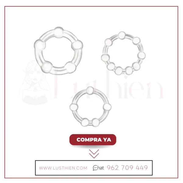 Set 3 Anillos para el Pene Beaded Flexibles Transparente - Beast Rings - Imagen 3