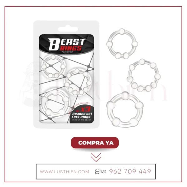 Set 3 Anillos para el Pene Beaded Flexibles Transparente - Beast Rings - Imagen 2