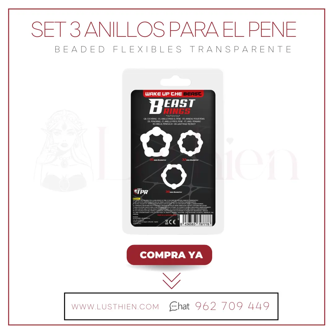 Set 3 Anillos para el Pene Beaded Flexibles Transparente - Beast Rings