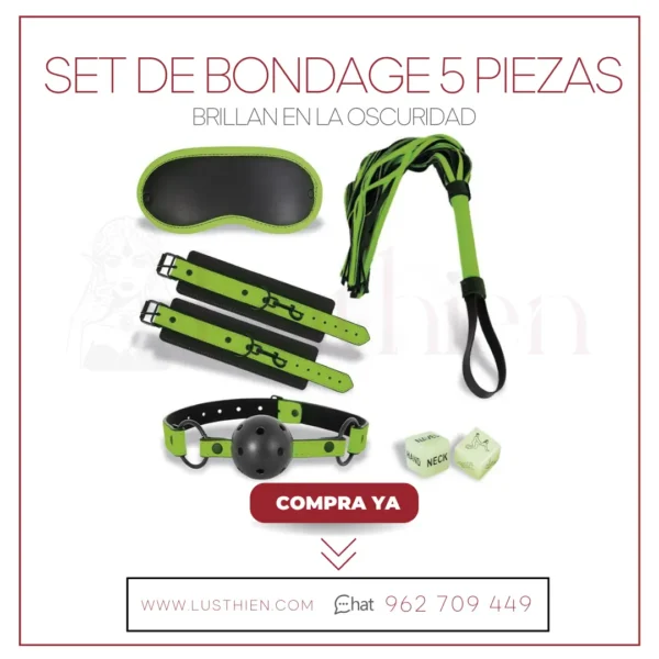 Set de Bondage con 5 Piezas que Brillan en la Oscuridad